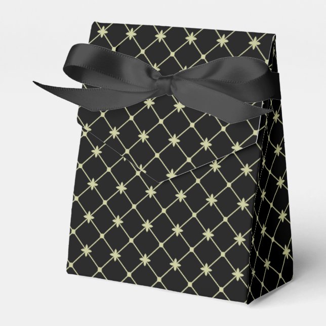Golden Cross Square Pattern on Black Favour Box (Front Side)