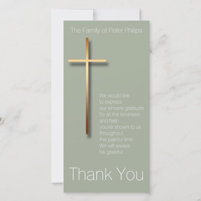 Golden Cross Sympathy Thank You Choose Colour 2 Card (Front)
