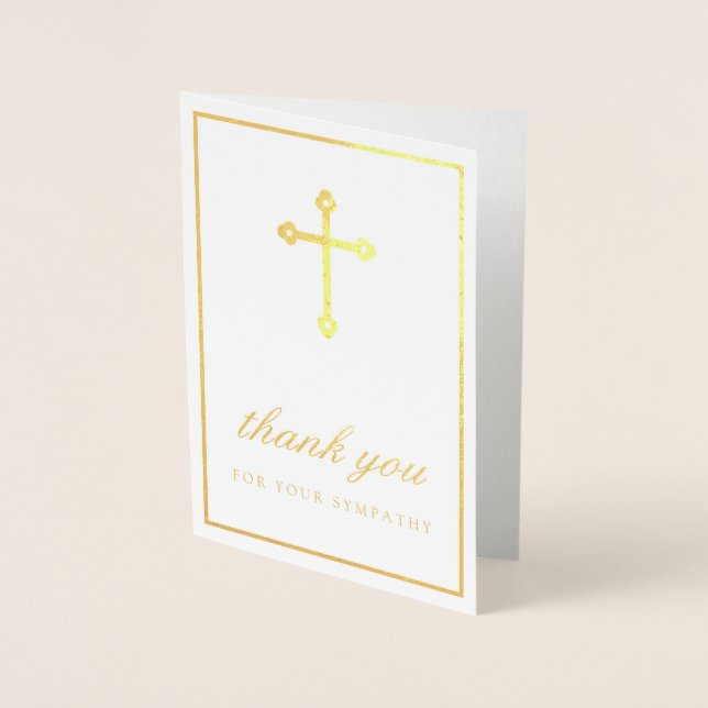 Golden Cross Sympathy Thank You Foil Card (Front)