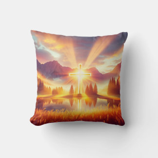 Golden Cross Under a Glorious Sunrise  Cushion
