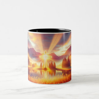 Golden Cross Under a Glorious Sunrise  Two-Tone Coffee Mug