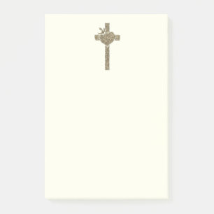 Golden Cross with Dove and Heart Elegant Religious Post-it Notes