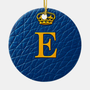 Golden Crown Above Stylish Letter E Ceramic Ornament