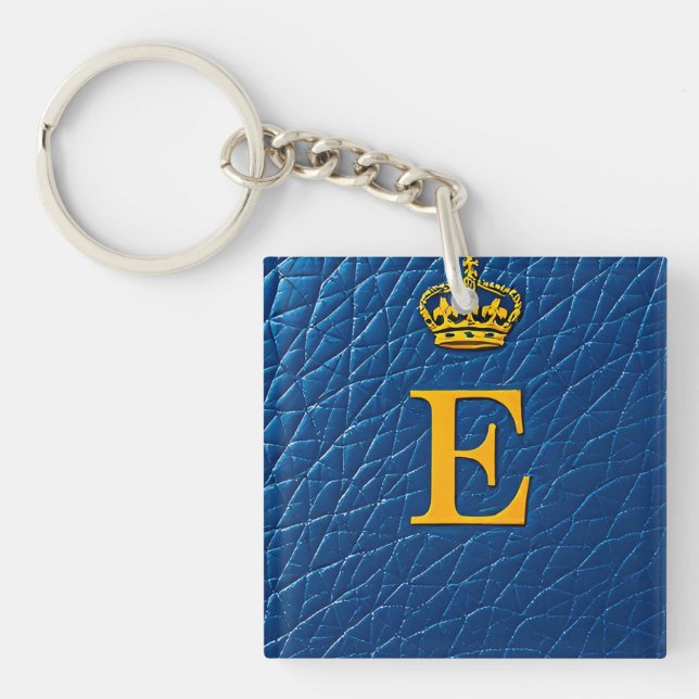 Golden Crown Above Stylish Letter E Key Ring (Front)
