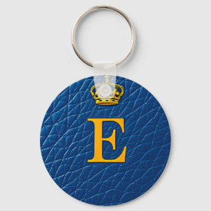 Golden Crown Above Stylish Letter E Key Ring