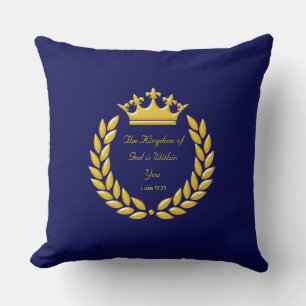 Golden Crown & Bible Verse on Navy Blue Cushion