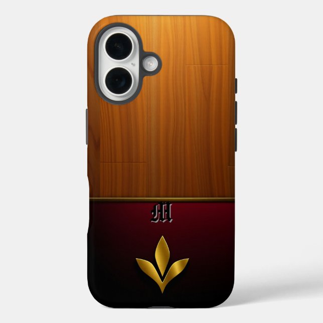 Golden Crown Emblem on Wood and Burgundy Case-Mate iPhone Case (Back)