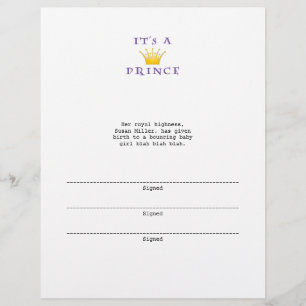 Golden Crown "It's a Prince" with Wizard font