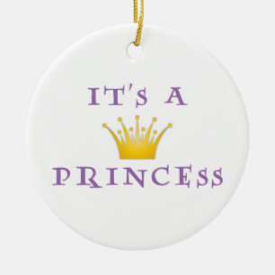 Golden Crown "It's a Princess" with Wizard font Ceramic Ornament