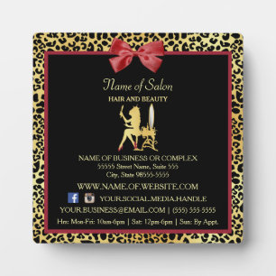 Golden Crown Leopard Red Bow Salon Contact Info Plaque