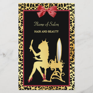 Golden Crown Leopard Red Bow Salon Grand Opening Flyer