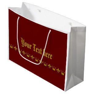 Golden Crown & Lily Border + your backgr. & text Large Gift Bag