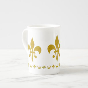 Golden Crown & Lily Border + your ideas Bone China Mug