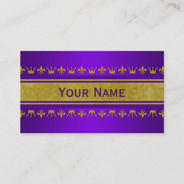 Golden Crown & Lily Border + your text & backgr. Business Card (Front)