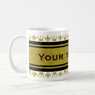 Golden Crown & Lily Border + your text Coffee Mug