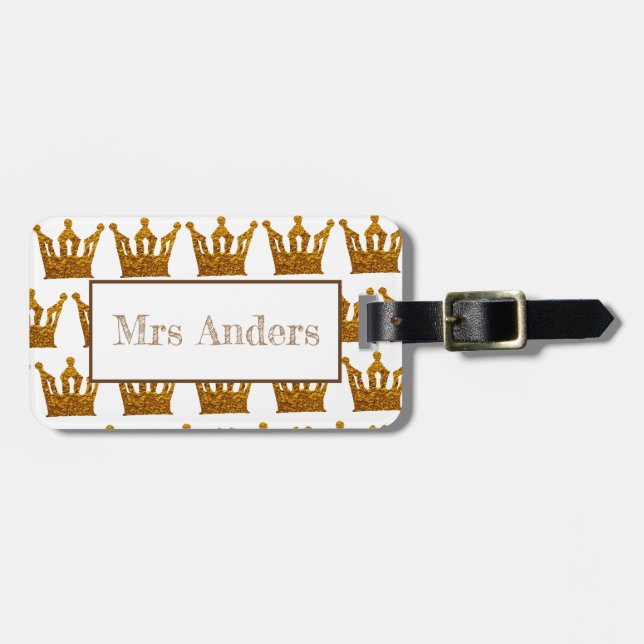 Golden Crown Luggage Tag w/ leather (Front Horizontal)