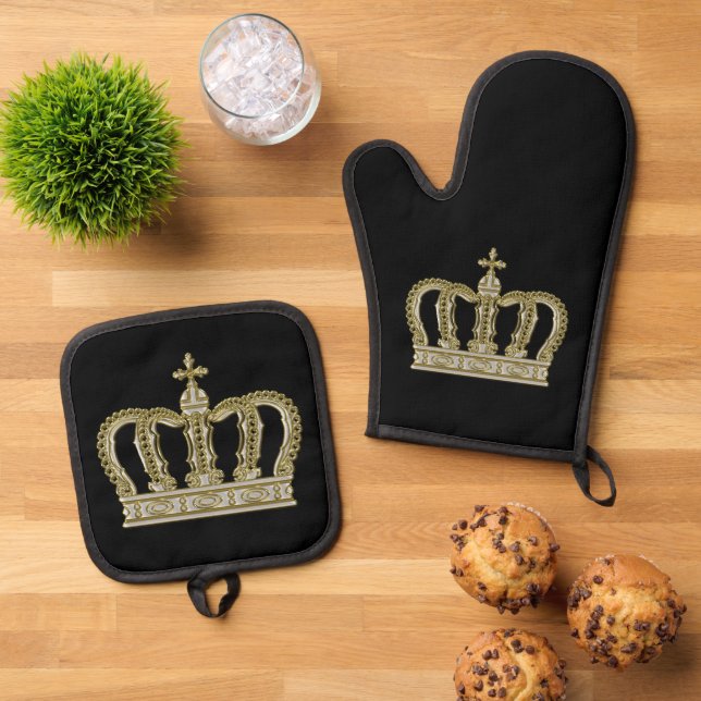 Golden Crown - luxury royal 3 Oven Mitt & Pot Holder Set (Top Down)
