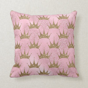 Golden Crown On Pink Glitter  Cushion