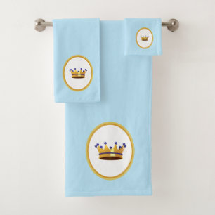 Golden Crown on White & Turquoise Bath Towel Set