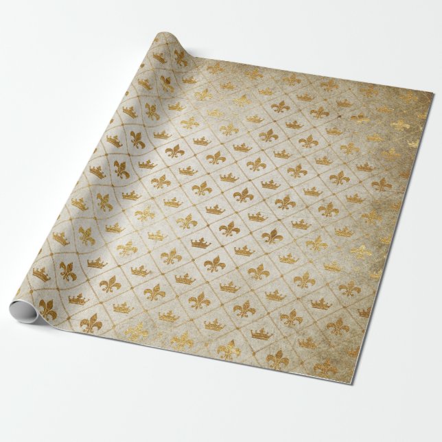 Golden Crown Royal Grungy Ivory Velvet Wrapping Paper (Unrolled)