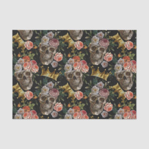 Golden Crown Skull Red Roses Gothic Halloween Tissue Paper
