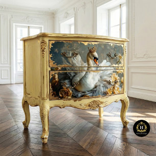 Golden Crowned Swan with Yellow Florals Decoupage Tissue Paper