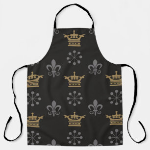 Golden Crowns On Black Wallpaper, seamless pattern Apron