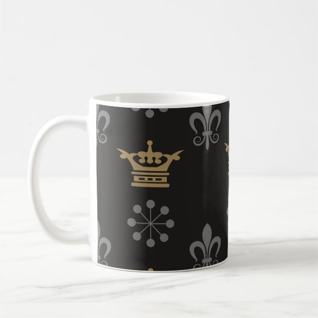 Golden Crowns On Black Wallpaper, seamless pattern Coffee Mug (Left)
