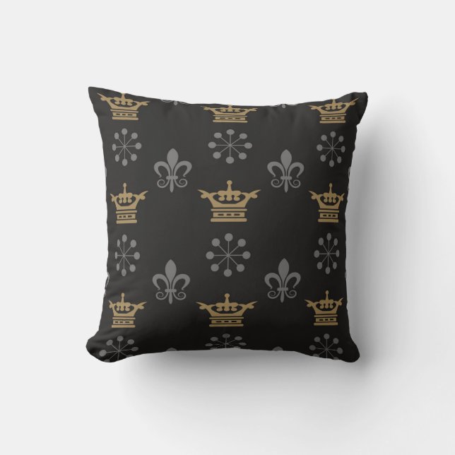 Golden Crowns On Black Wallpaper, seamless pattern Cushion (Front)