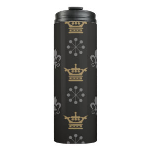 Golden Crowns On Black Wallpaper, seamless pattern Thermal Tumbler
