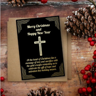 Golden Crucifix on Black Background Foil Card