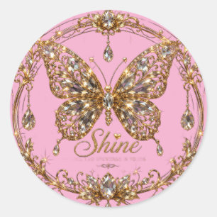 Golden Crystal Butterfly Shine Luxury Jewellery Ar Classic Round Sticker
