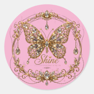 Golden Crystal Butterfly Shine Luxury Jewellery Ar Classic Round Sticker