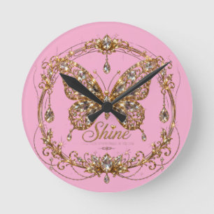 Golden Crystal Butterfly Shine Luxury Jewellery Ar Round Clock