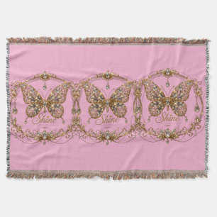 Golden Crystal Butterfly Shine Luxury Jewellery Ar Throw Blanket