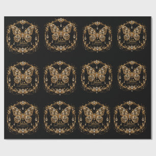 Golden Crystal Butterfly Shine Luxury Jewellery Ar Wrapping Paper