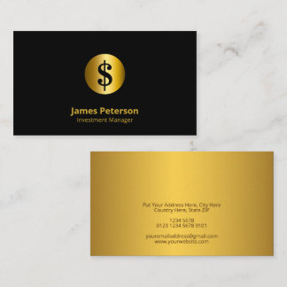 Golden Currency Symbol | Black Business Card