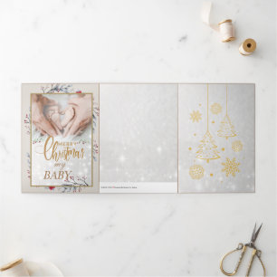 Golden Custom Baby Merry Christmas  Tri-Fold Holiday Card