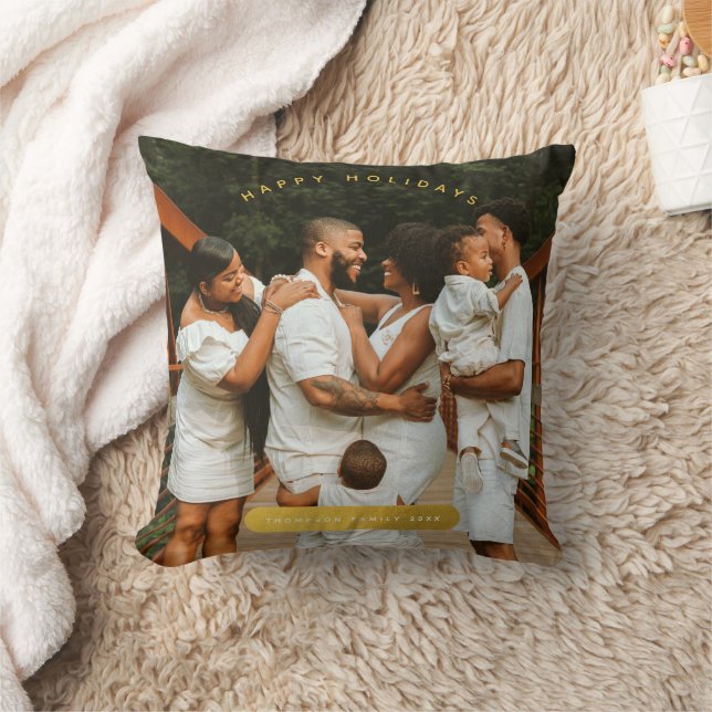 Golden Custom Photo Family Christmas Cushion (Blanket)