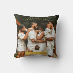 Golden Custom Photo Family Christmas Cushion