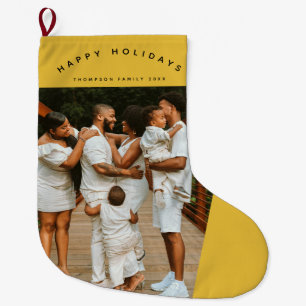Golden Custom Photo Family Christmas  Large Christmas Stocking