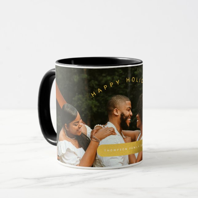 Golden Custom Photo Family Christmas  Mug (Front Left)