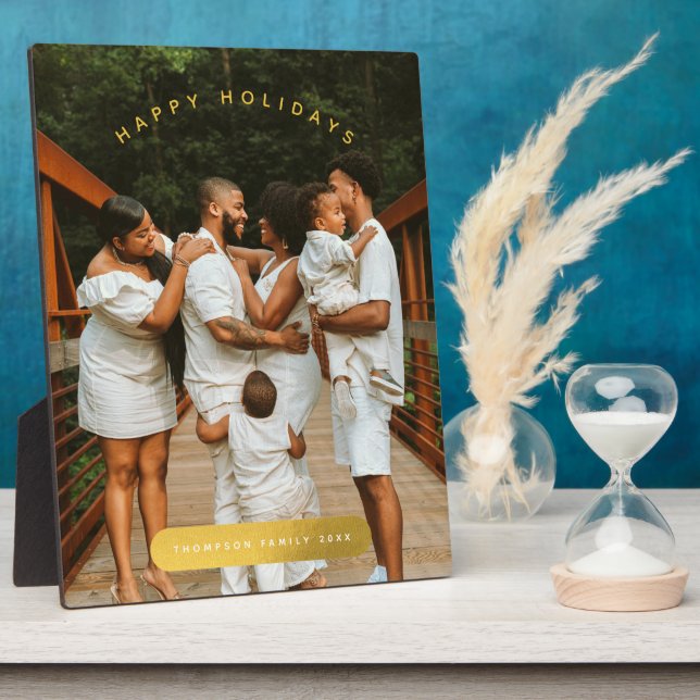 Golden Custom Photo Family Christmas Plaque (Side)