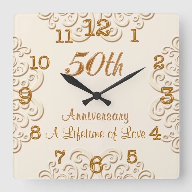 Golden Customisable 50th Wedding Anniversary Clock (Front)