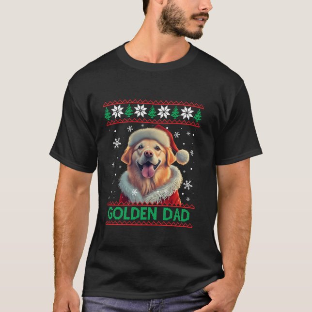 Golden Dad Golden Retriever Santa Hat Ugly Christm T-Shirt (Front)