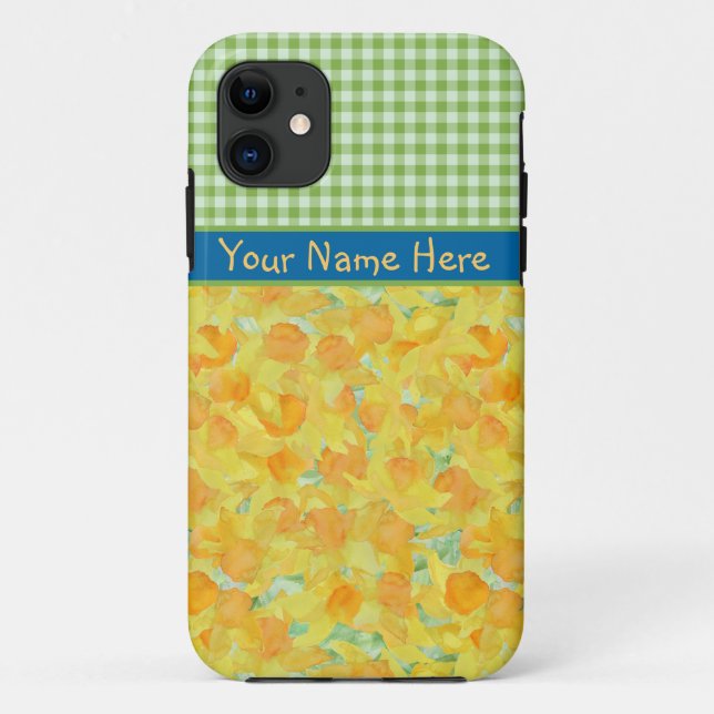 Golden Daffodils and Green Check Gingham Case-Mate iPhone Case (Back)