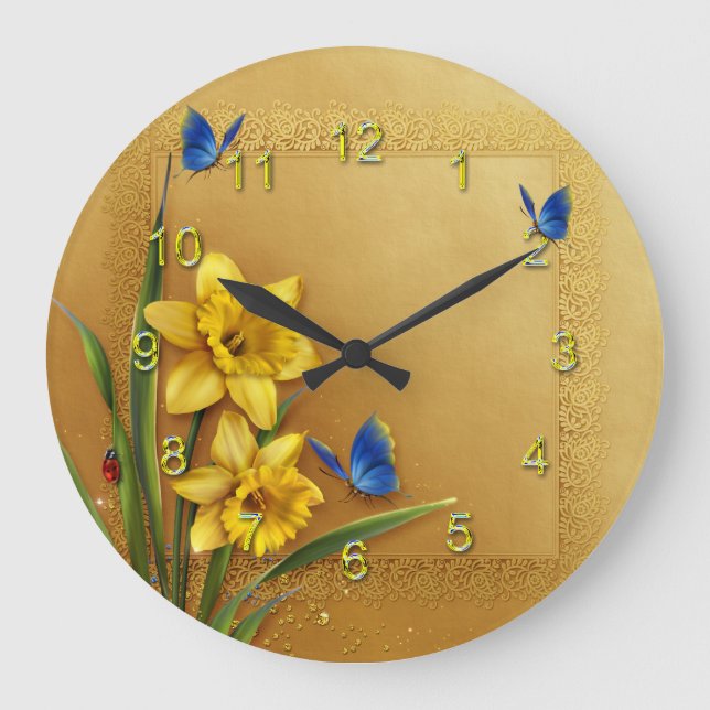 Golden Daffodils Large Clock (Front)