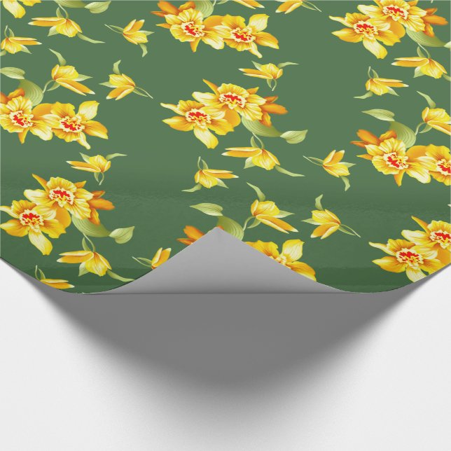 Golden Daffodils on Green Wrapping Paper (Corner)