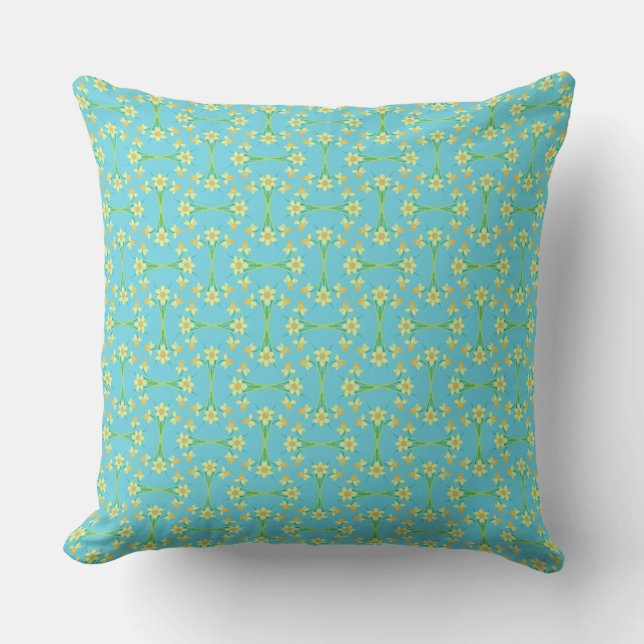 Golden Daffodils Pattern on Sky Blue Cushion (Front)