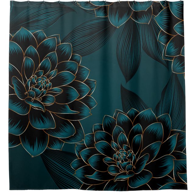 Golden Dahlias: Luxurious Vintage Pattern. Shower Curtain (Front)